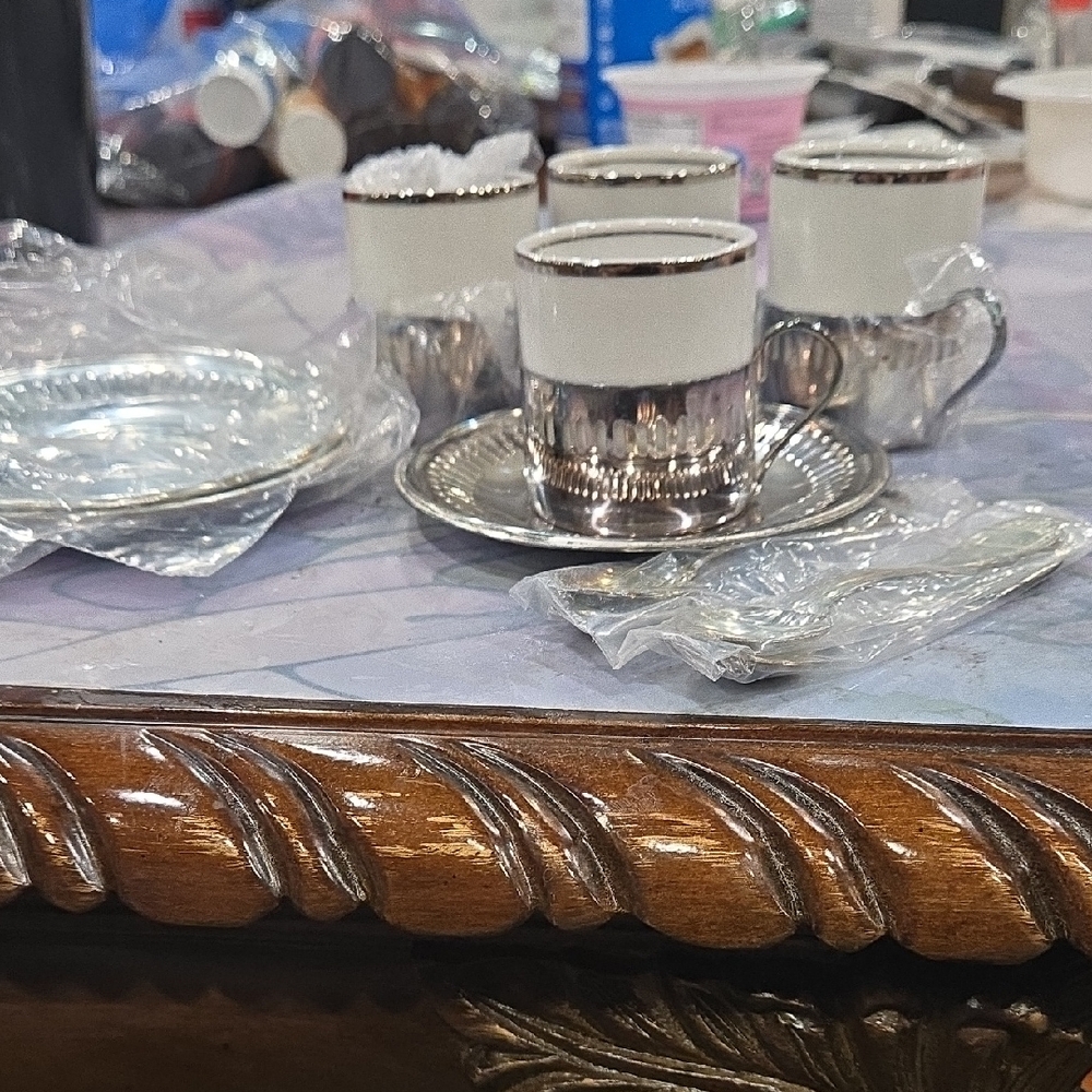 Bellini Silver Plate  Espresso Set With Spoons.